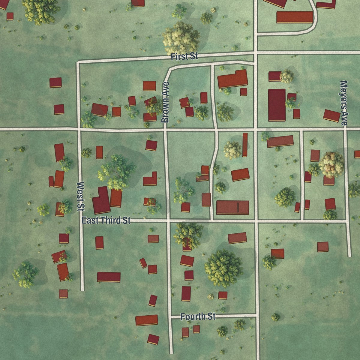 Close-up of the map of Walters, Minnesota print showing street and building detail