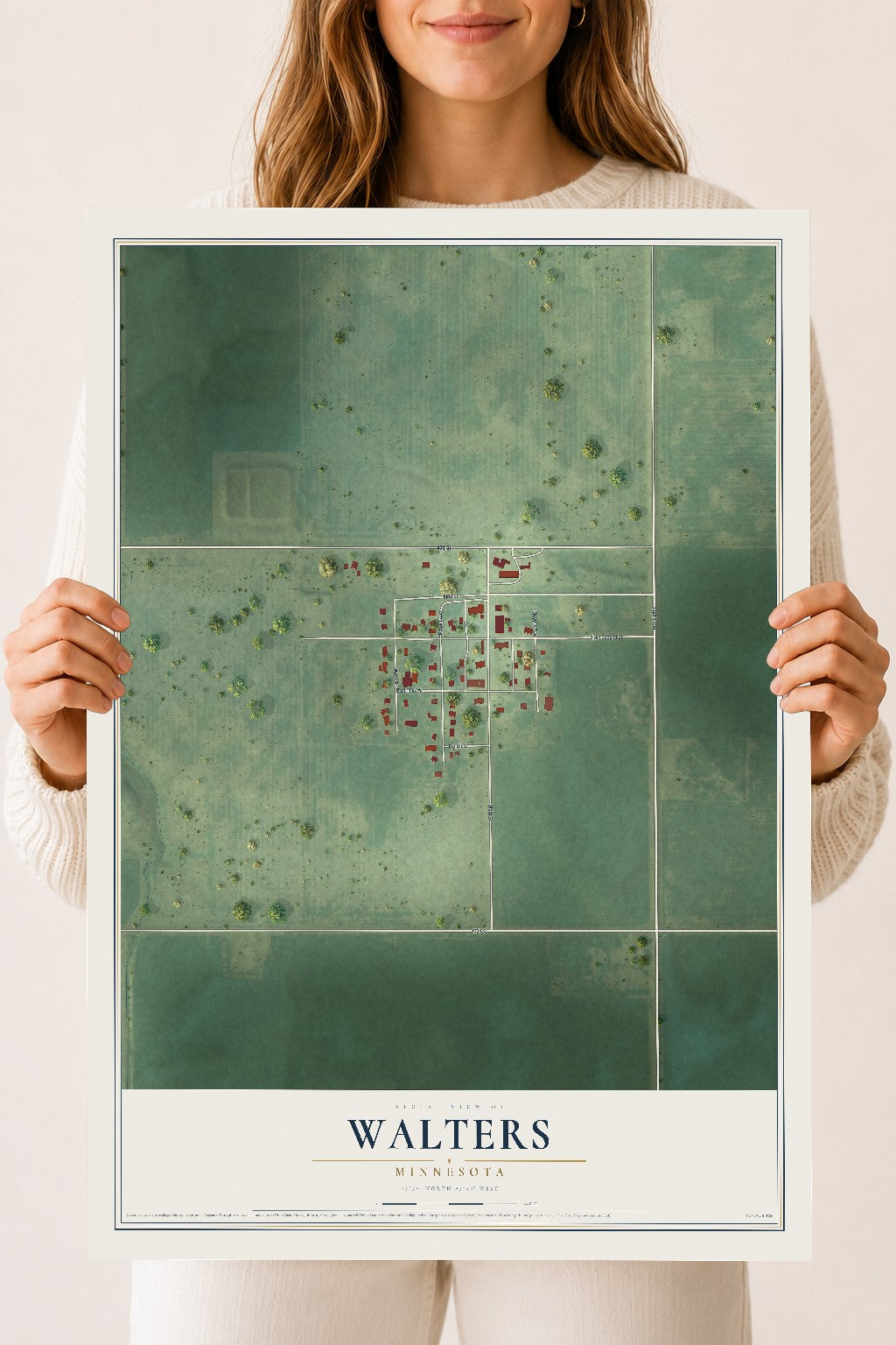 Map of Walters, Minnesota, 18 x 24 inch unframed archival matte print