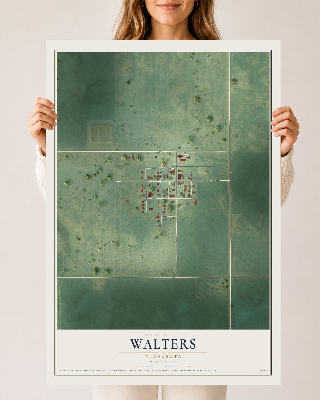 Map of Walters, Minnesota, 24 x 36 inch unframed archival matte print