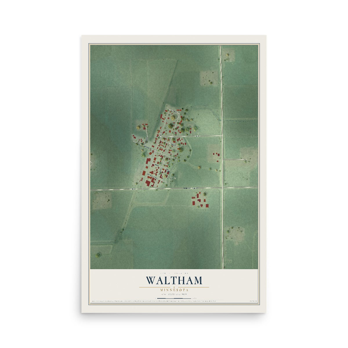 Map of Waltham, Minnesota, 12 x 18 inch unframed archival matte print