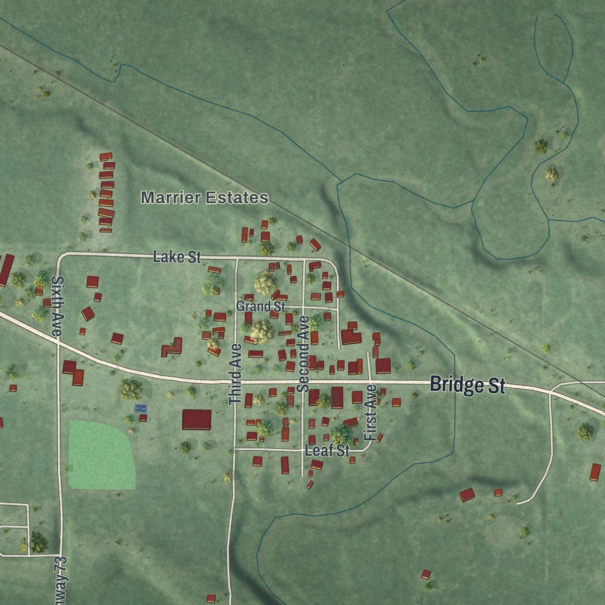 Close-up of the map of Warba, Minnesota print showing street and building detail