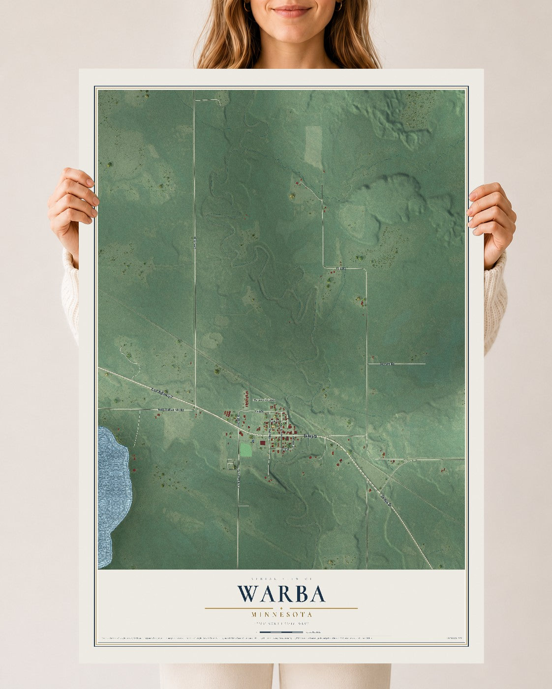 Map of Warba, Minnesota, 24 x 36 inch unframed archival matte print