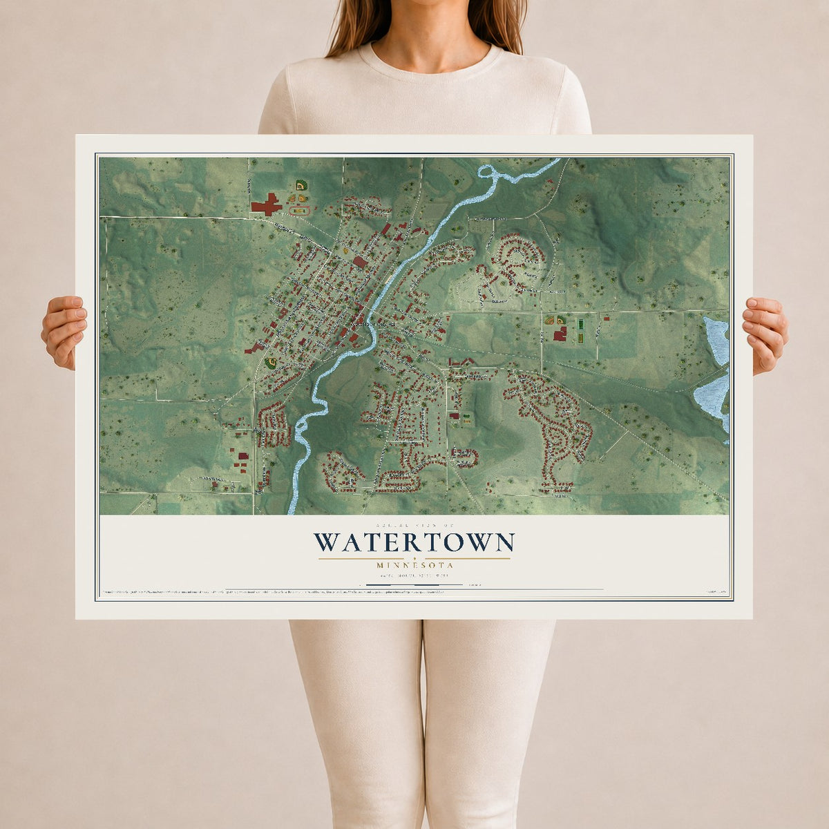 Map of Watertown, Minnesota, 24 x 36 inch unframed archival matte print