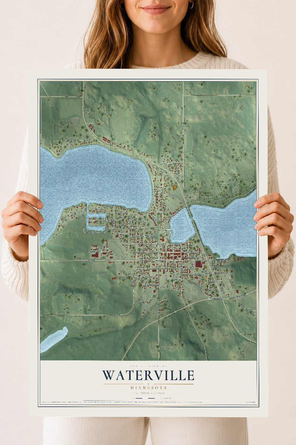 Map of Waterville, Minnesota, 18 x 24 inch unframed archival matte print