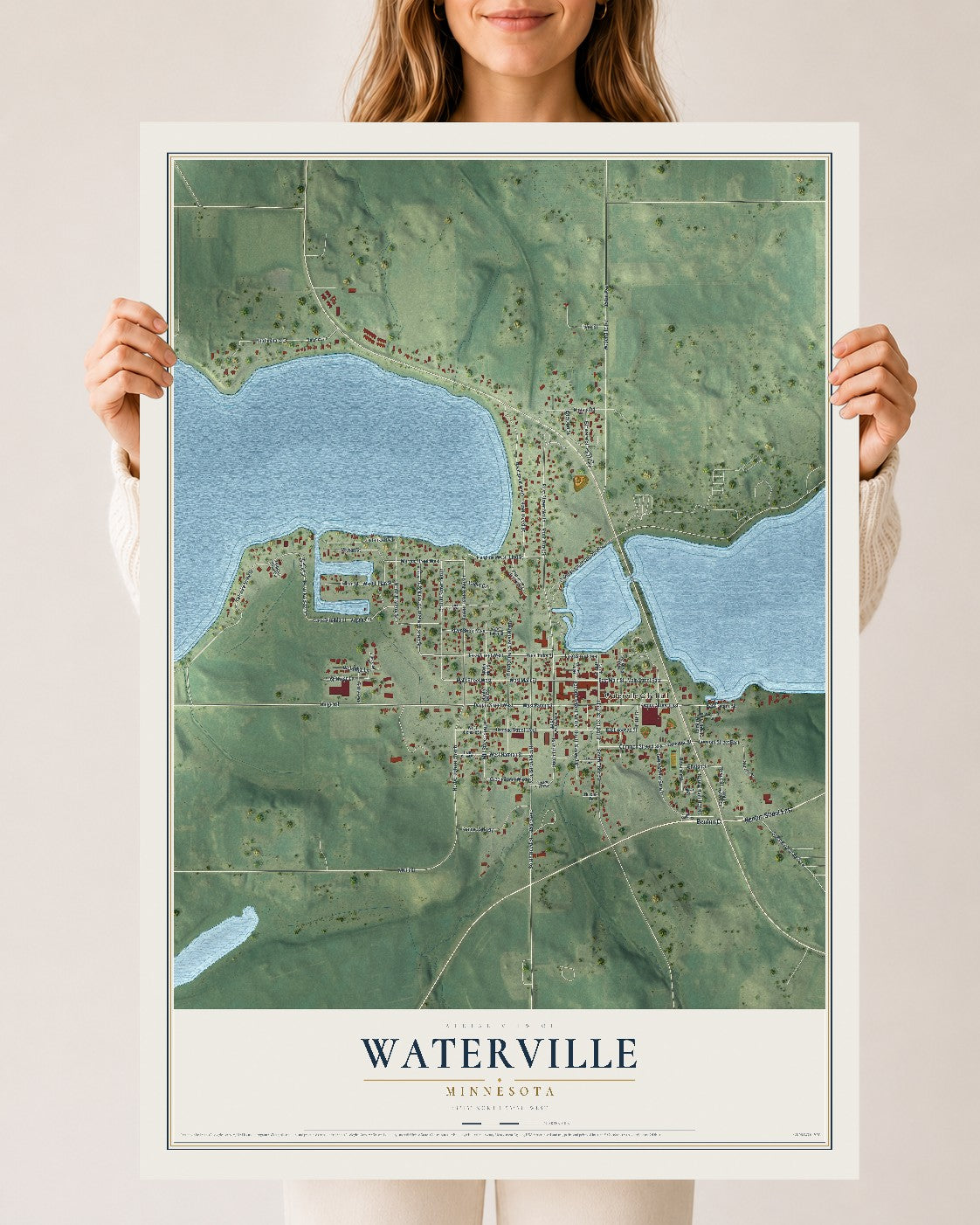 Map of Waterville, Minnesota, 24 x 36 inch unframed archival matte print