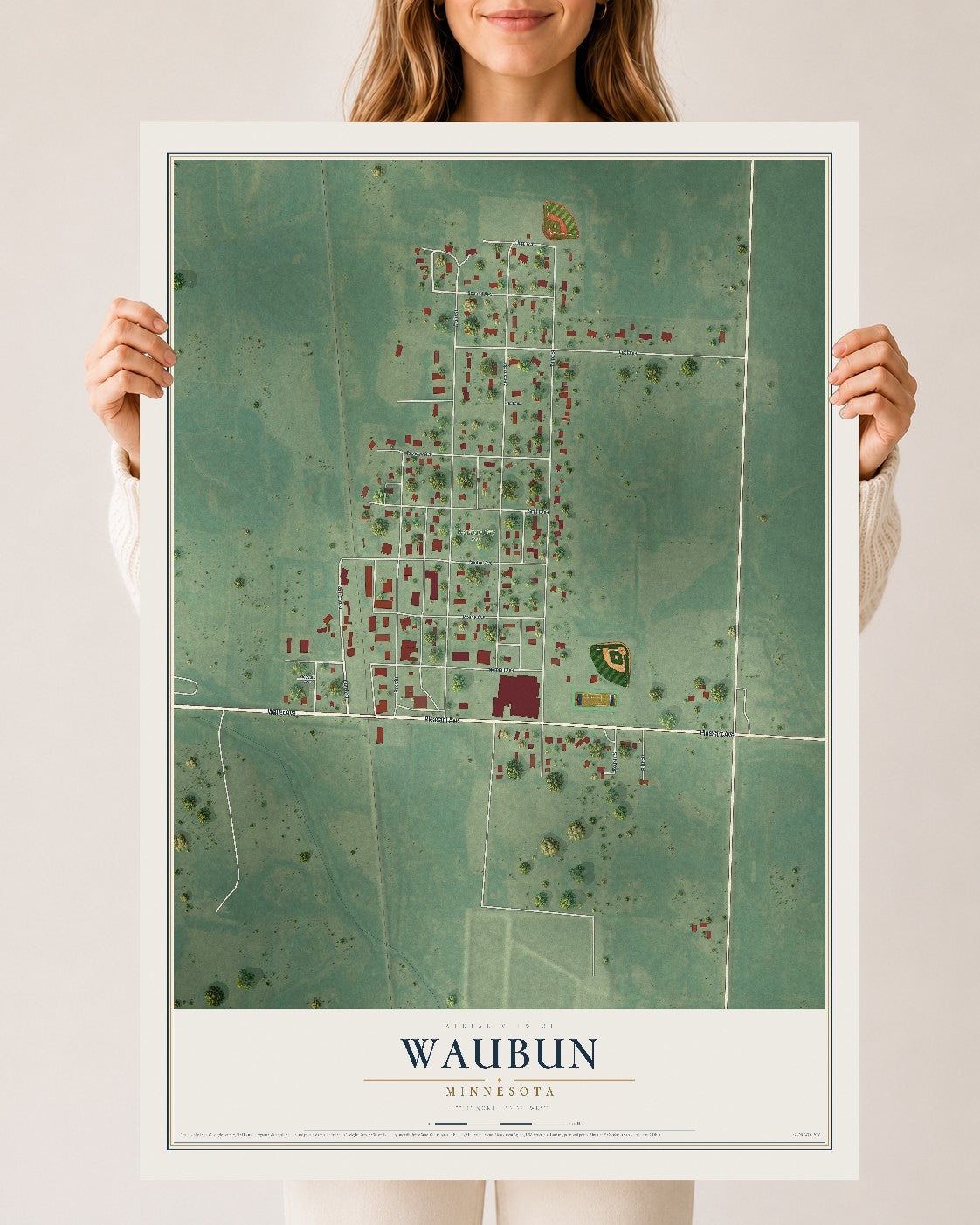 Map of Waubun, Minnesota, 24 x 36 inch unframed archival matte print
