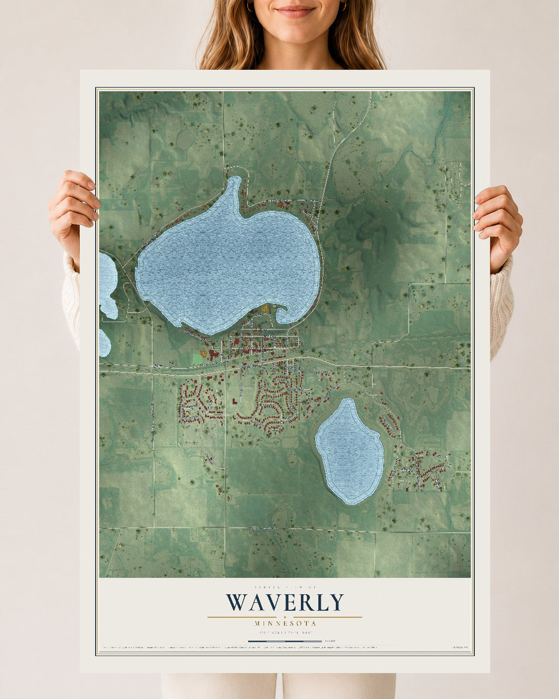 Map of Waverly, Minnesota, 24 x 36 inch unframed archival matte print