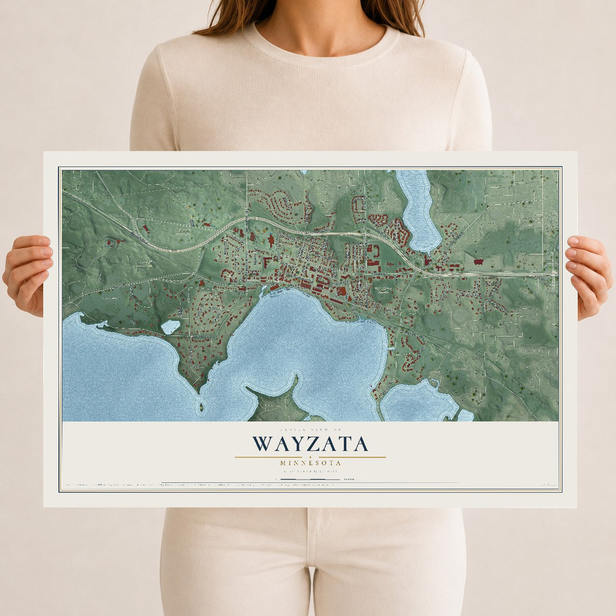Map of Wayzata, Minnesota, 12 x 18 inch unframed archival matte print