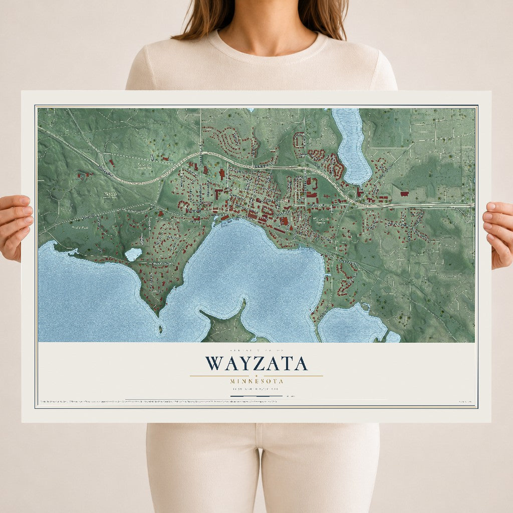 Map of Wayzata, Minnesota, 18 x 24 inch unframed archival matte print