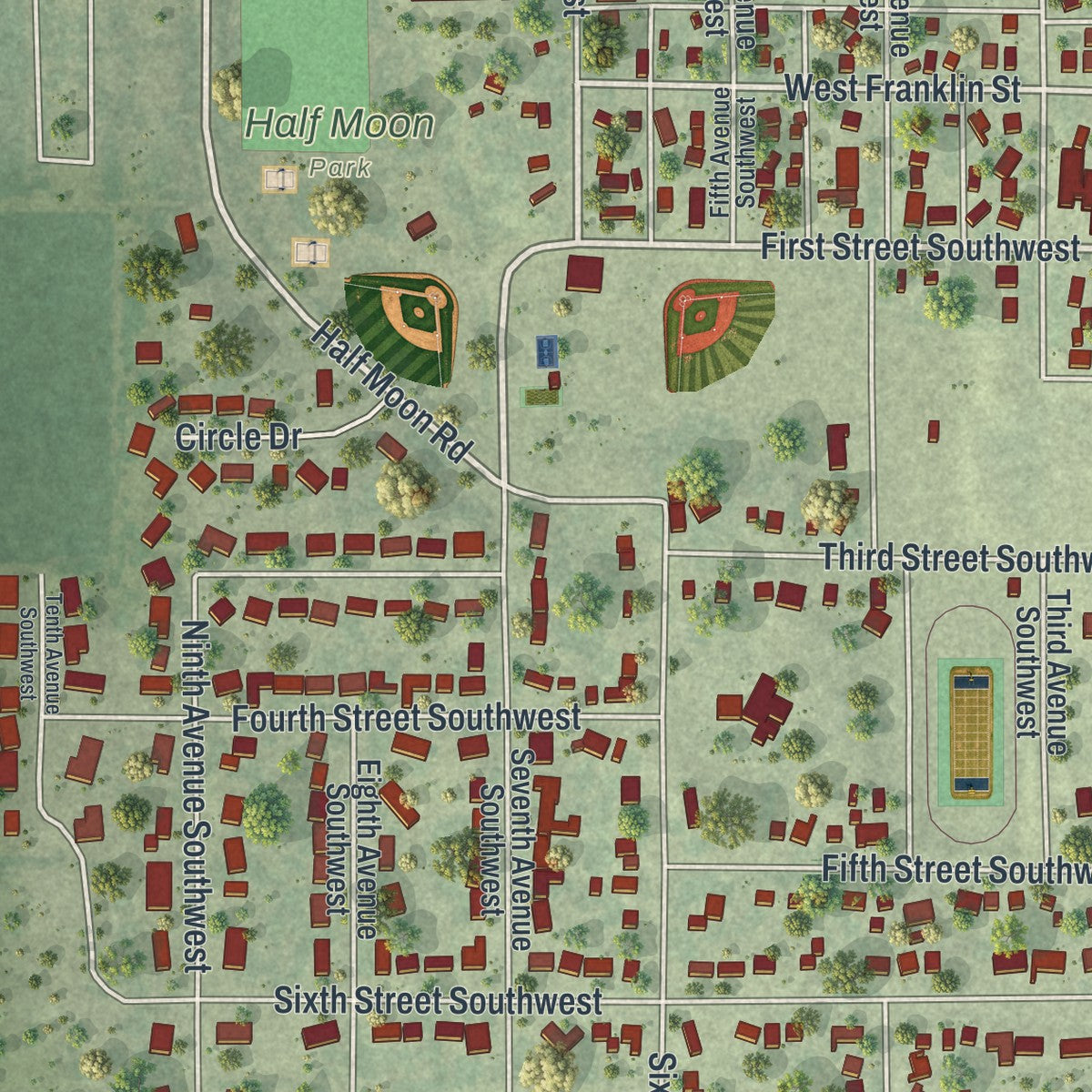 Second close-up of the map of Wells, Minnesota print showing more streets and buildings