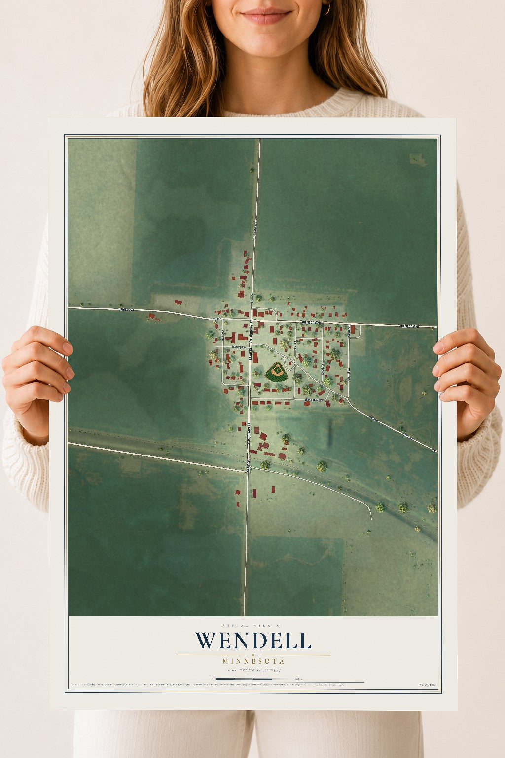 Map of Wendell, Minnesota, 18 x 24 inch unframed archival matte print