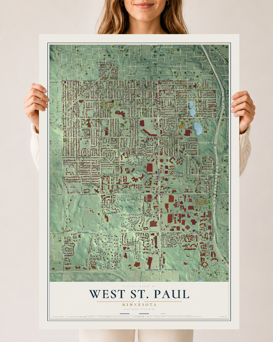 Map of West St. Paul, Minnesota, 24 x 36 inch unframed archival matte print