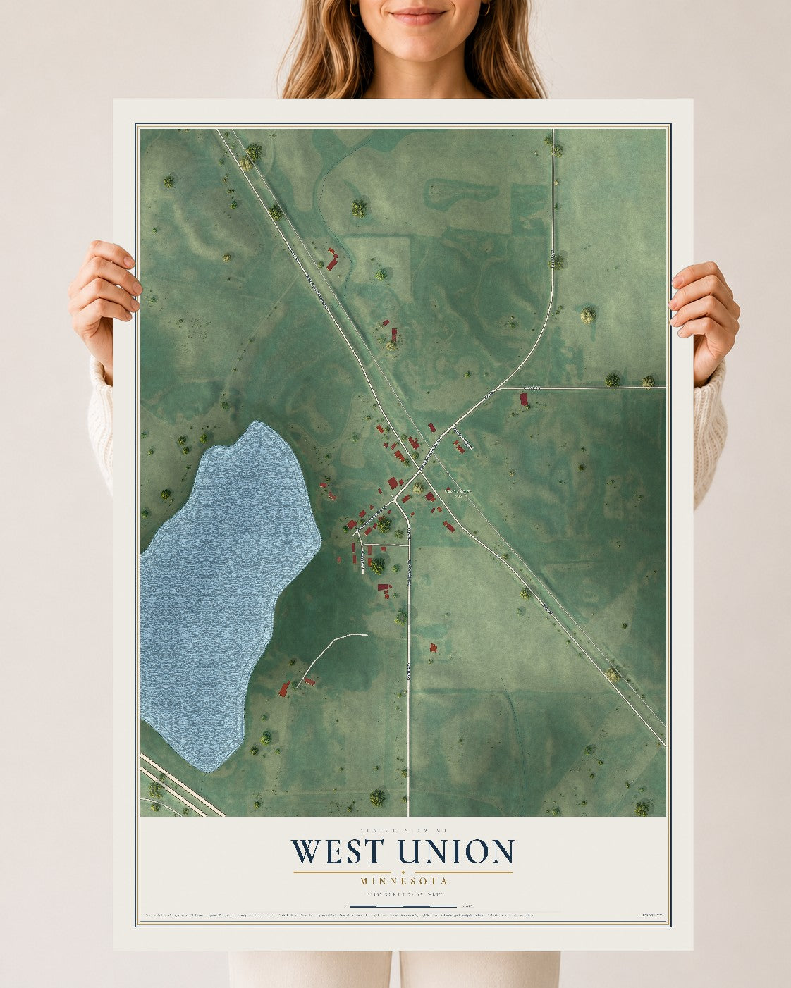 Map of West Union, Minnesota, 24 x 36 inch unframed archival matte print