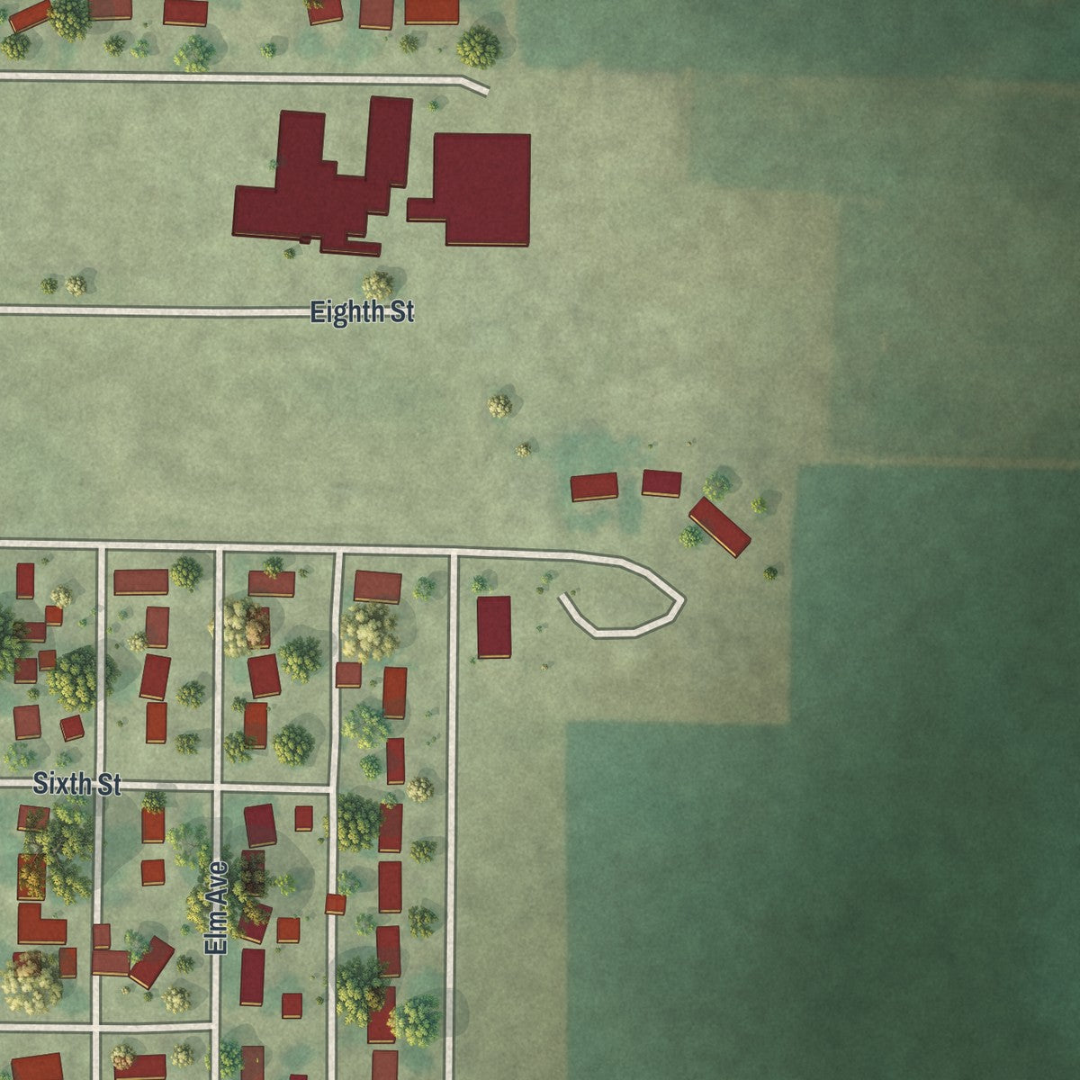 Second close-up of the map of Westbrook, Minnesota print showing more streets and buildings