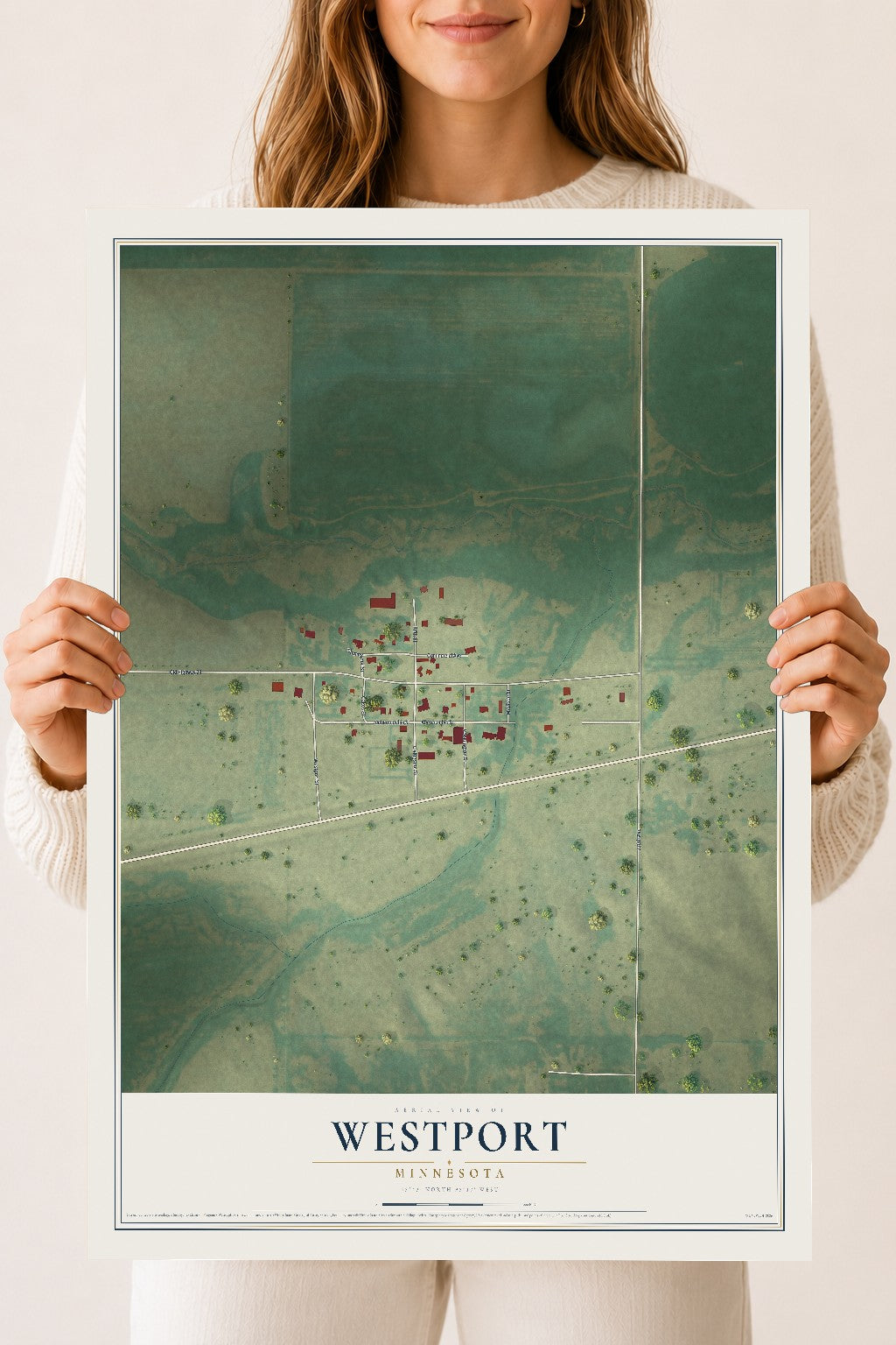 Map of Westport, Minnesota, 18 x 24 inch unframed archival matte print