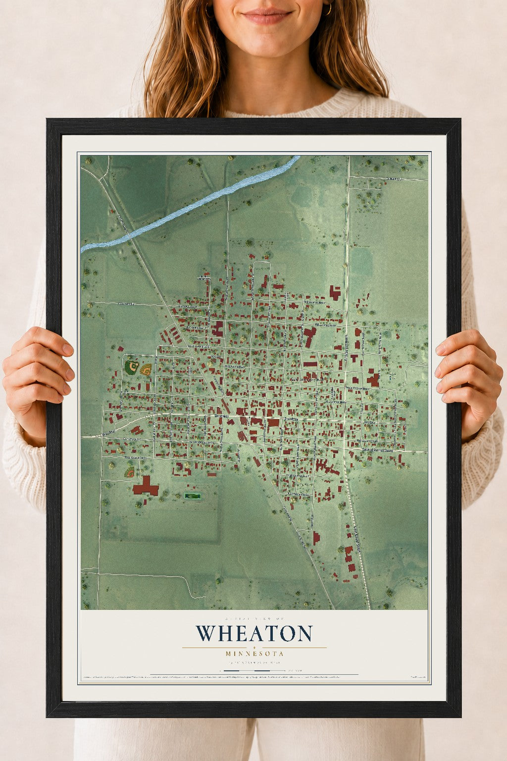 Map of Wheaton, Minnesota, 18 x 24 inch print in a black wood frame