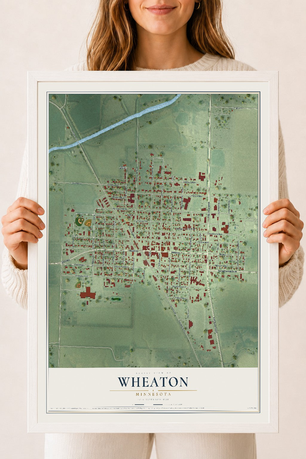 Map of Wheaton, Minnesota, 18 x 24 inch print in a white wood frame