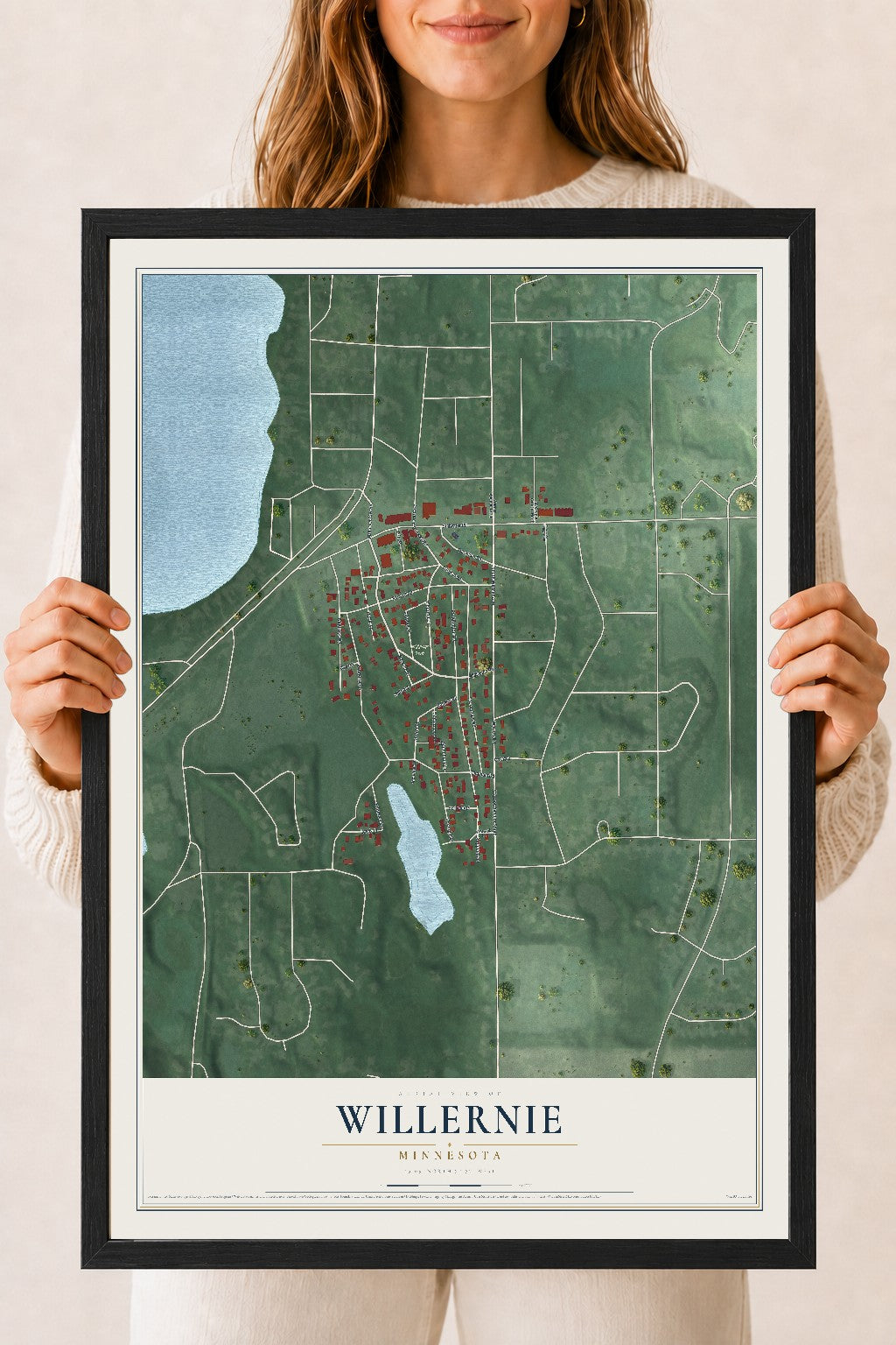 Map of Willernie, Minnesota, 18 x 24 inch print in a black wood frame