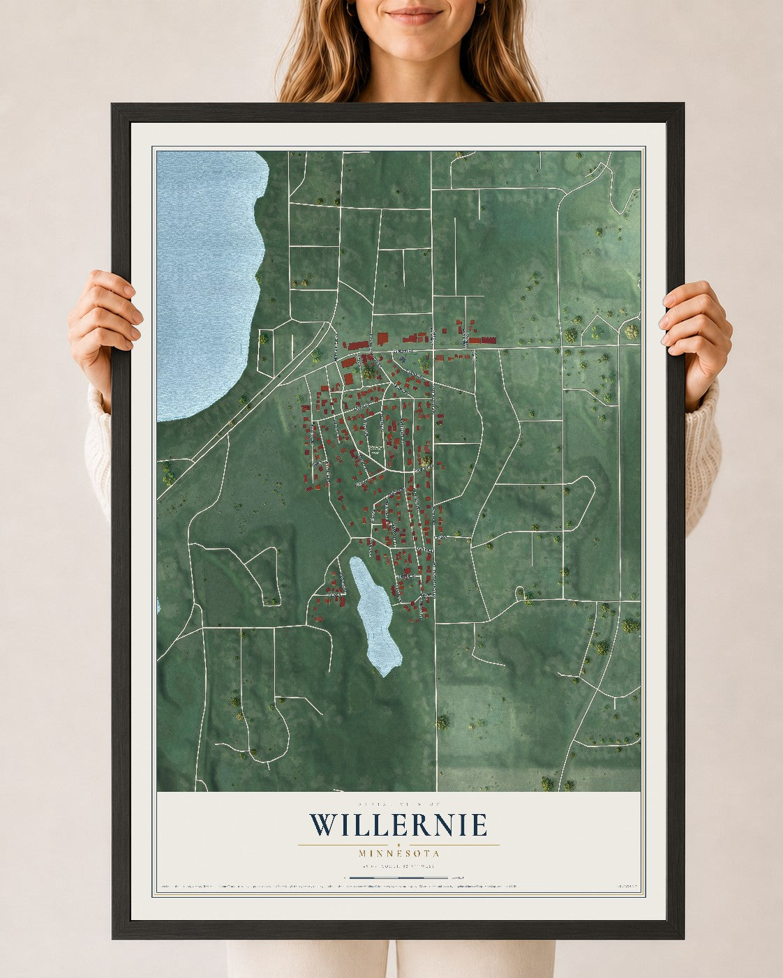 Map of Willernie, Minnesota, 24 x 36 inch print in a black wood frame