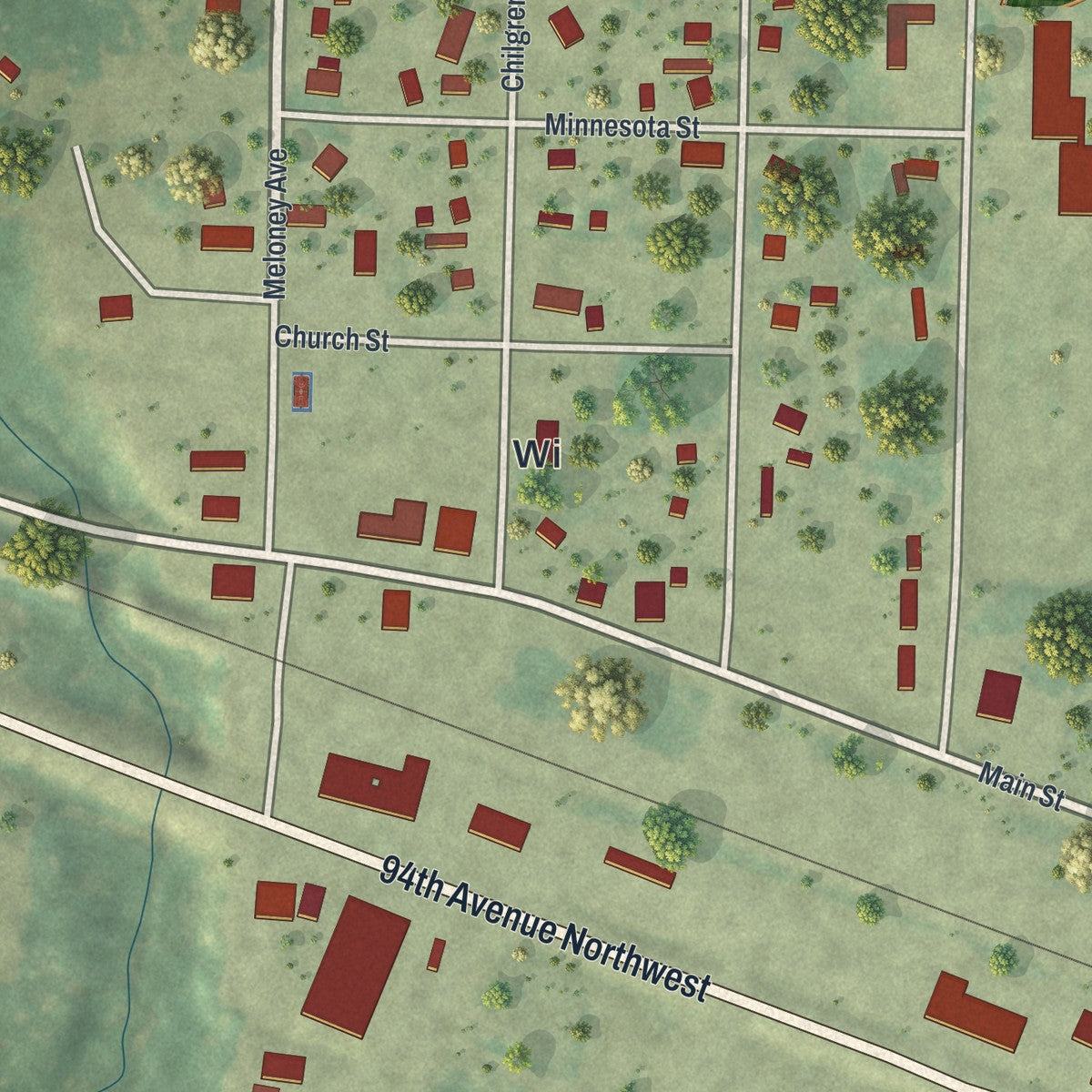 Close-up of the map of Williams, Minnesota print showing street and building detail