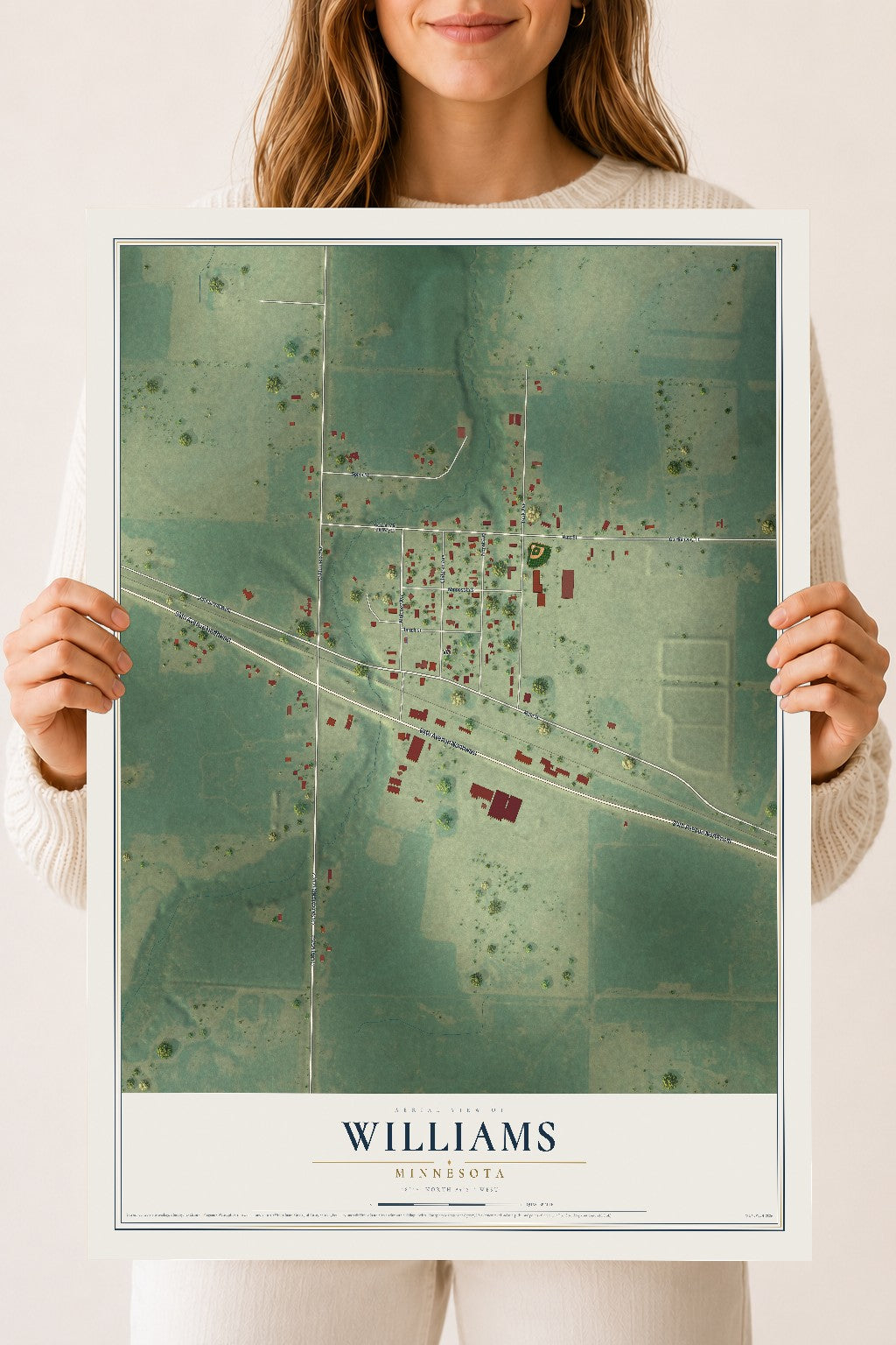 Map of Williams, Minnesota, 18 x 24 inch unframed archival matte print