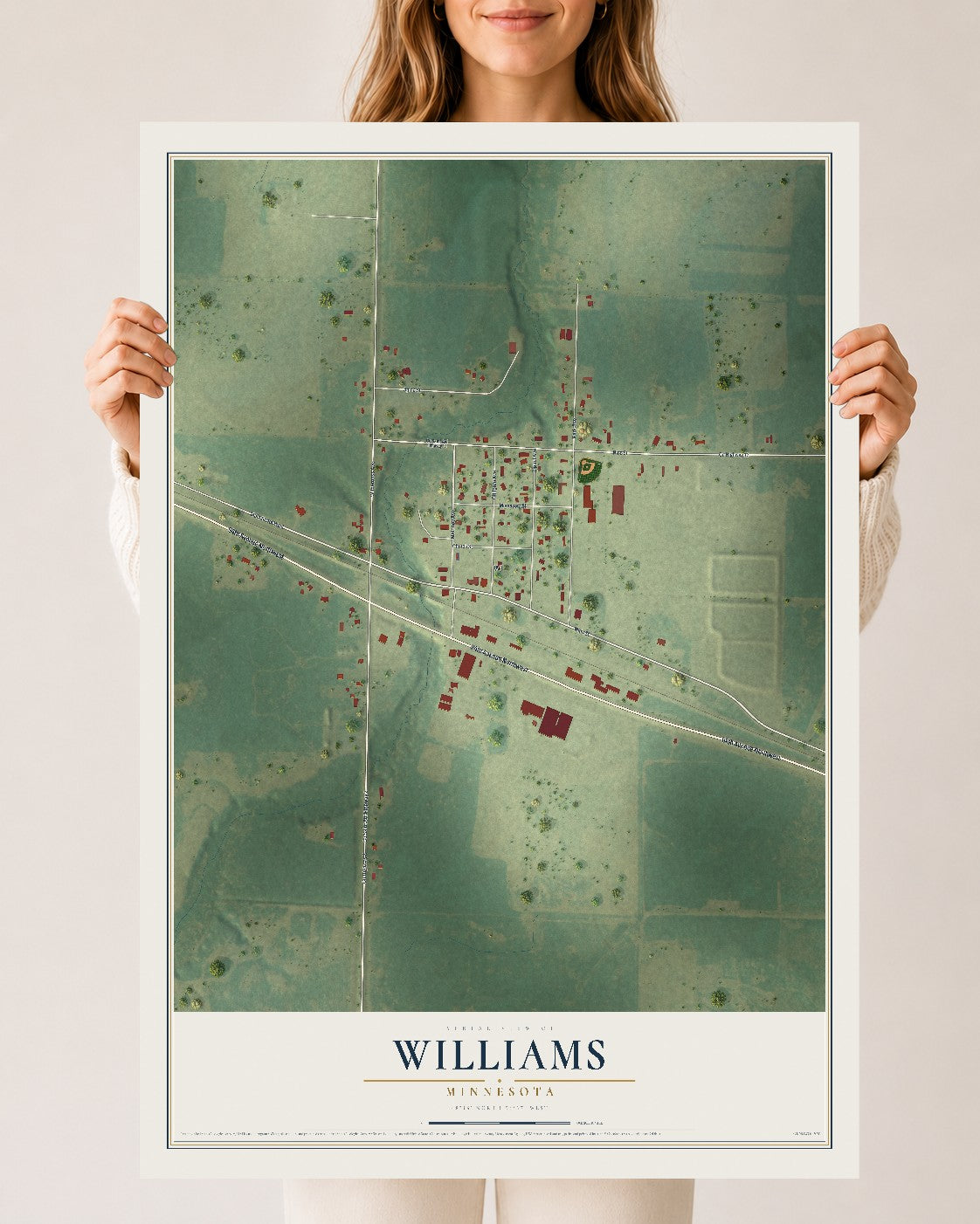 Map of Williams, Minnesota, 24 x 36 inch unframed archival matte print