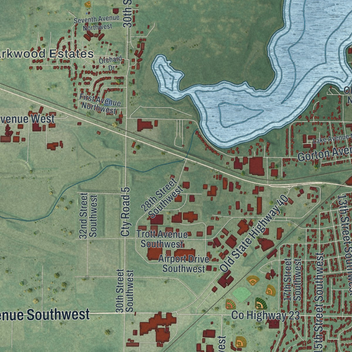 Second close-up of the map of Willmar, Minnesota print showing more streets and buildings