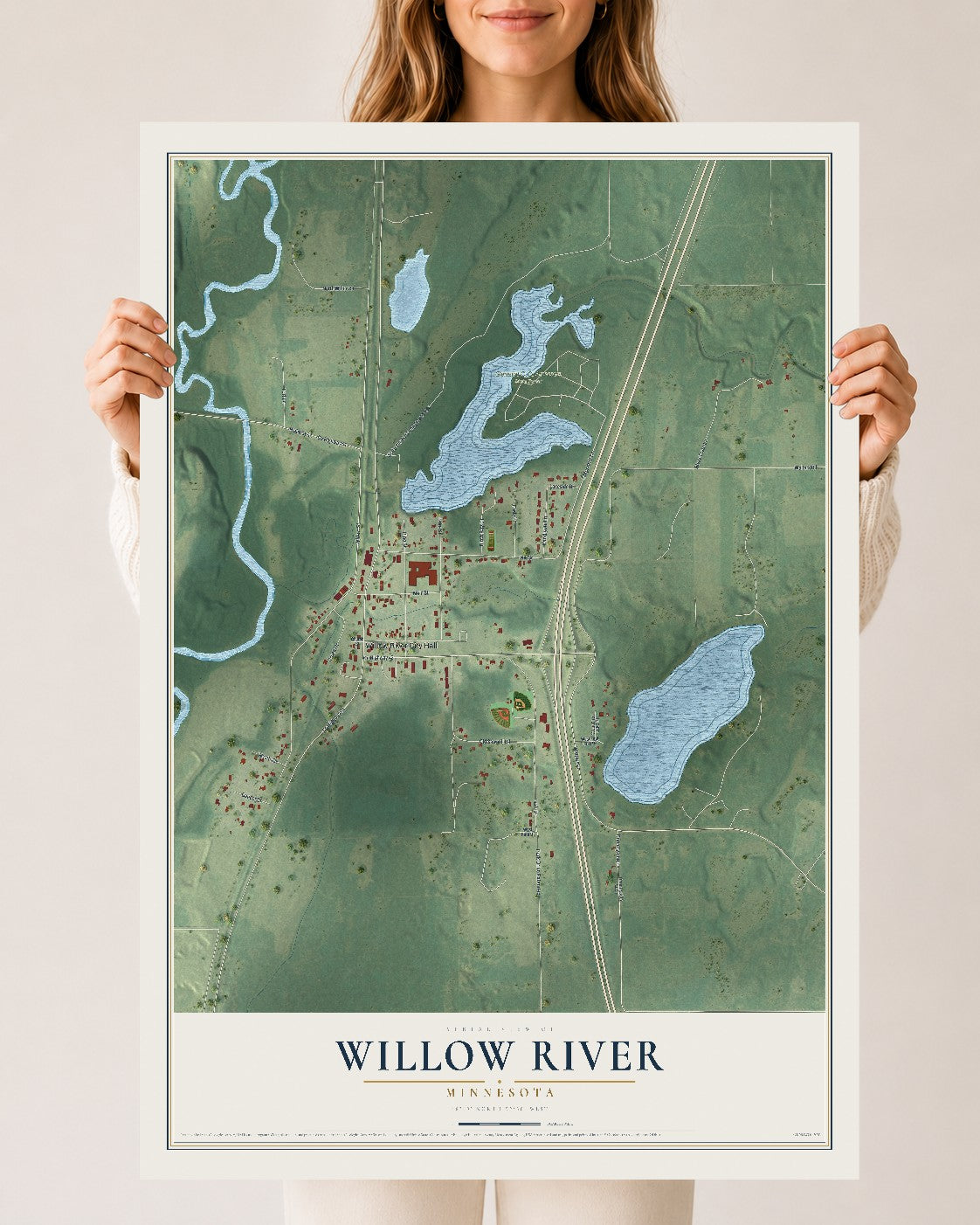 Map of Willow River, Minnesota, 24 x 36 inch unframed archival matte print