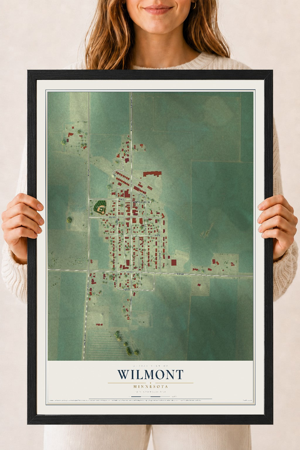 Map of Wilmont, Minnesota, 18 x 24 inch print in a black wood frame