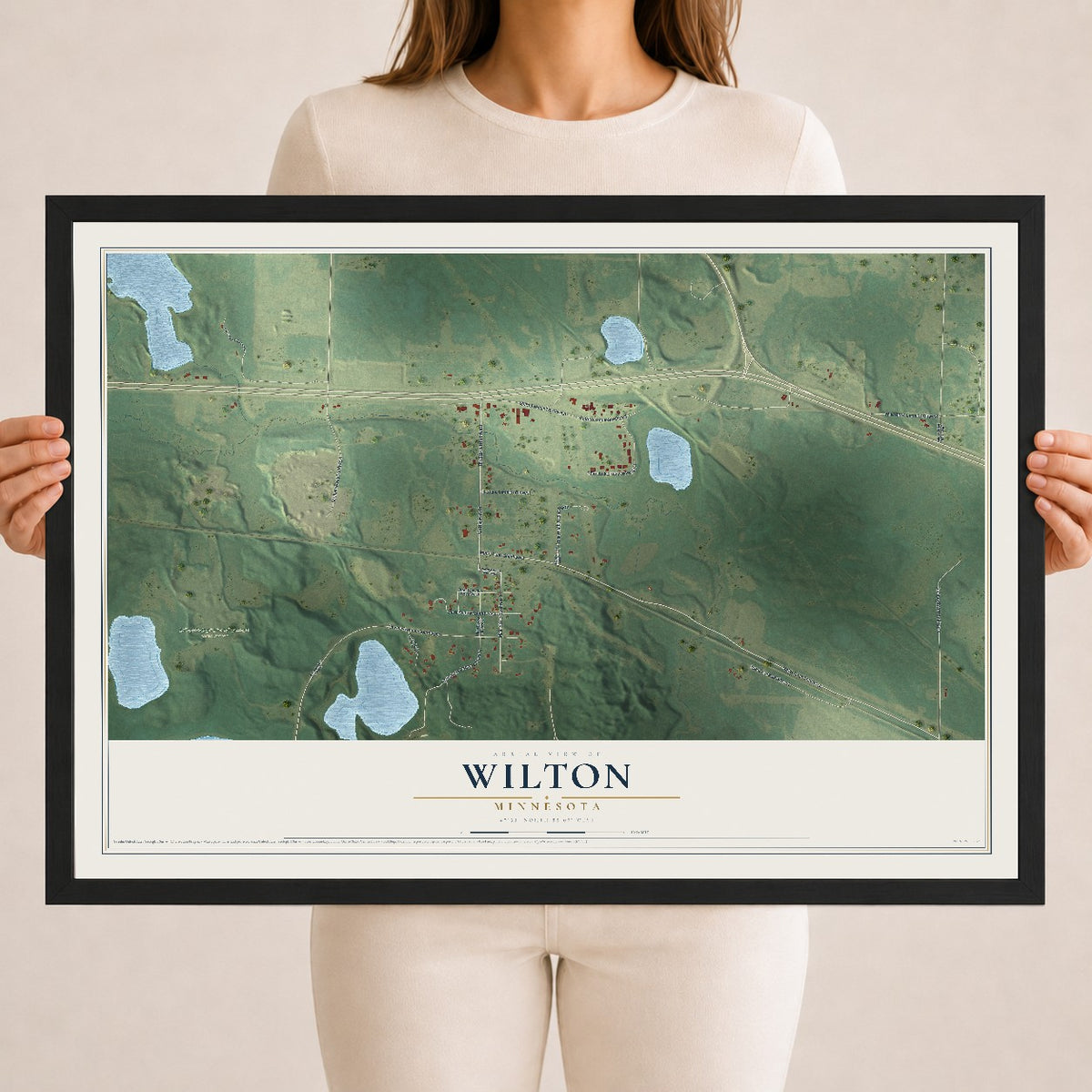 Map of Wilton, Minnesota, 18 x 24 inch print in a black wood frame