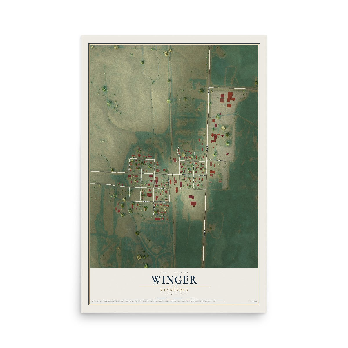 Map of Winger, Minnesota, 12 x 18 inch unframed archival matte print