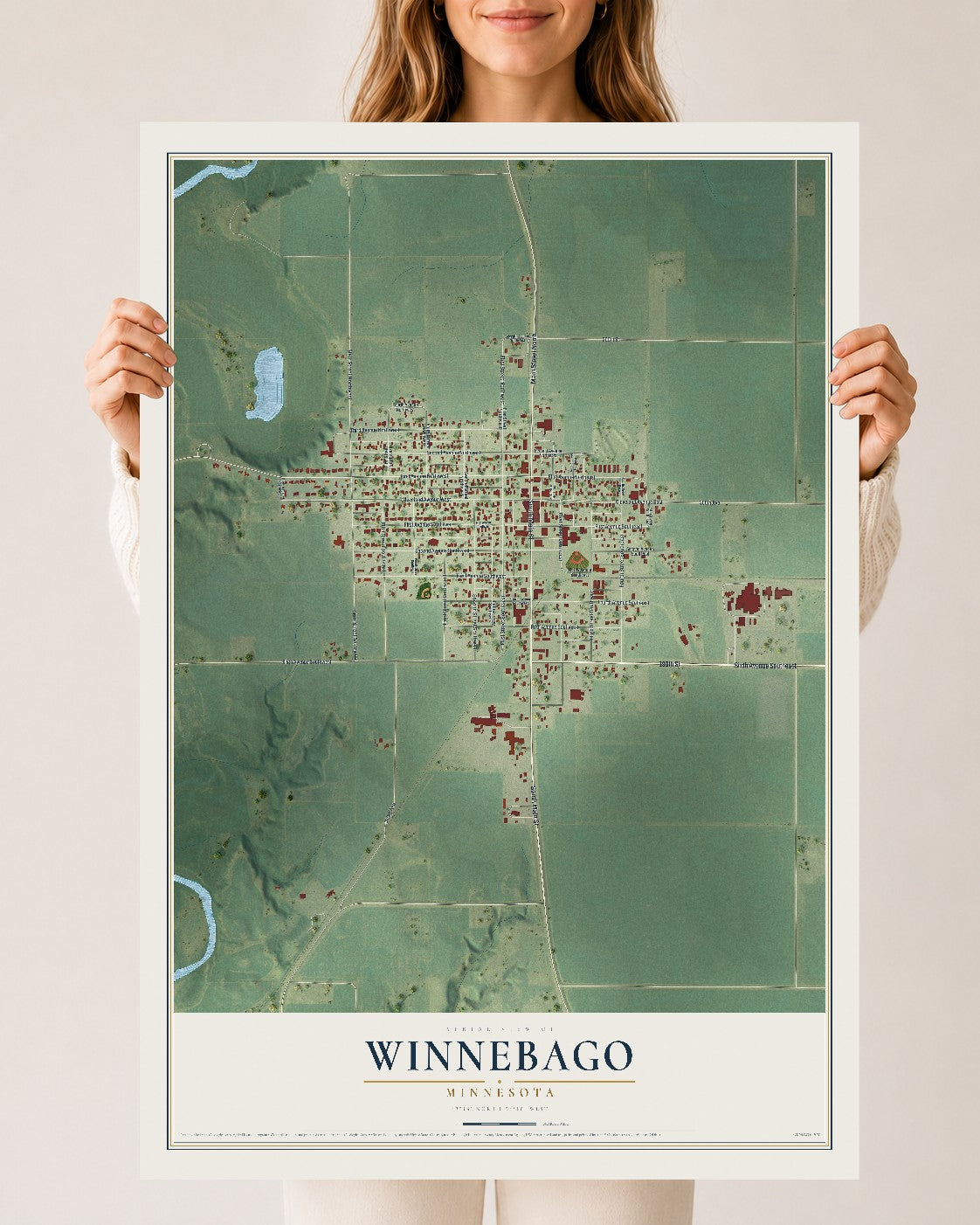 Map of Winnebago, Minnesota, 24 x 36 inch unframed archival matte print