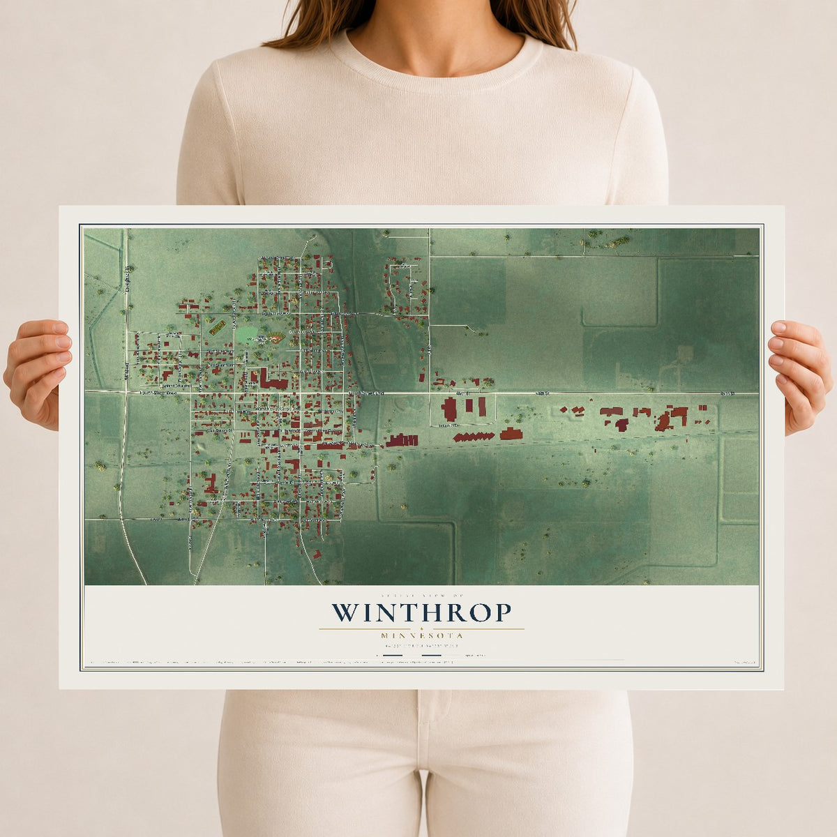 Map of Winthrop, Minnesota, 12 x 18 inch unframed archival matte print