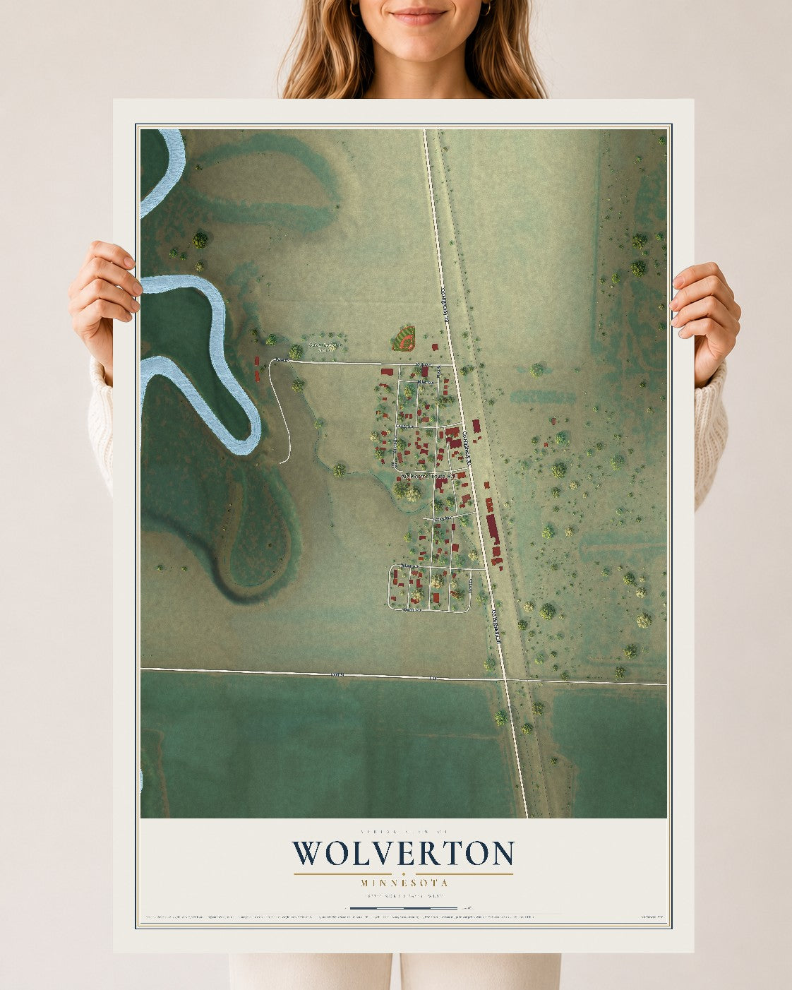 Map of Wolverton, Minnesota, 24 x 36 inch unframed archival matte print
