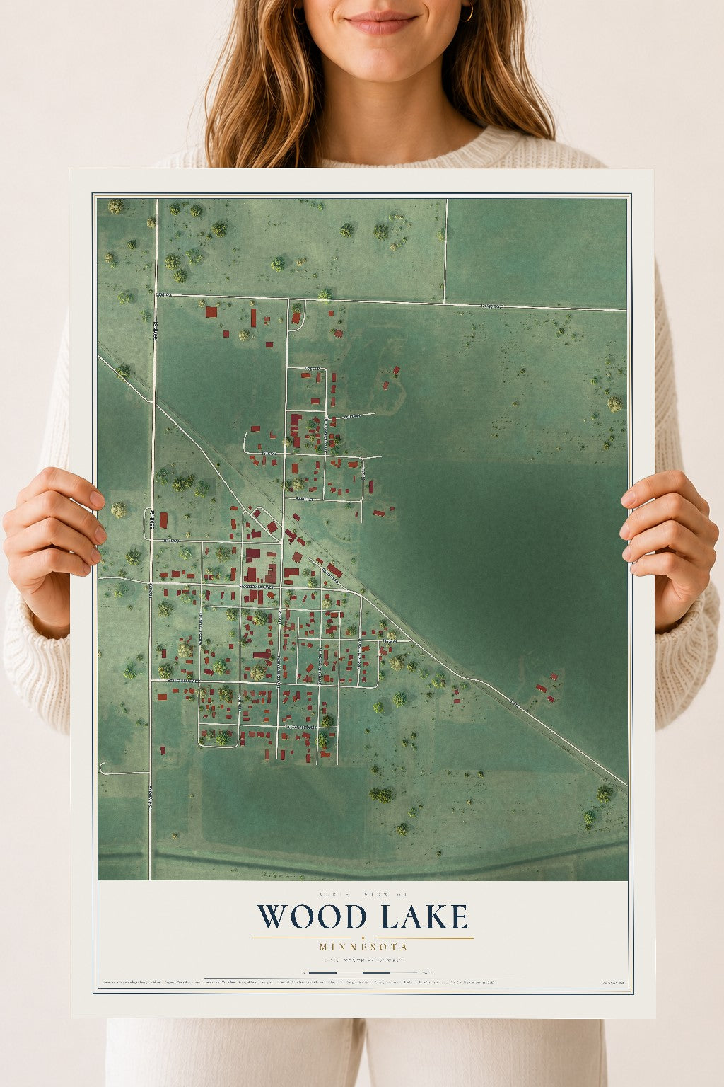 Map of Wood Lake, Minnesota, 18 x 24 inch unframed archival matte print