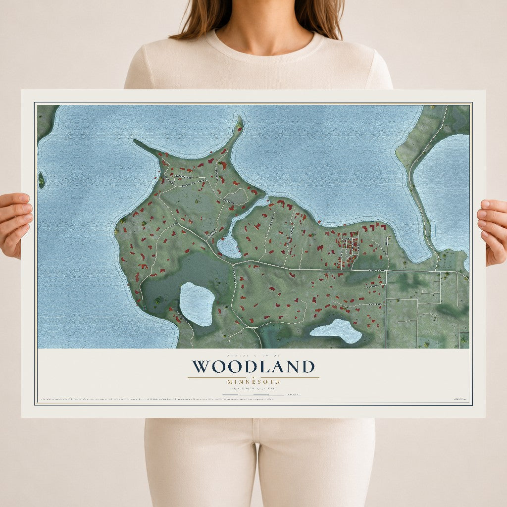 Map of Woodland, Minnesota, 18 x 24 inch unframed archival matte print