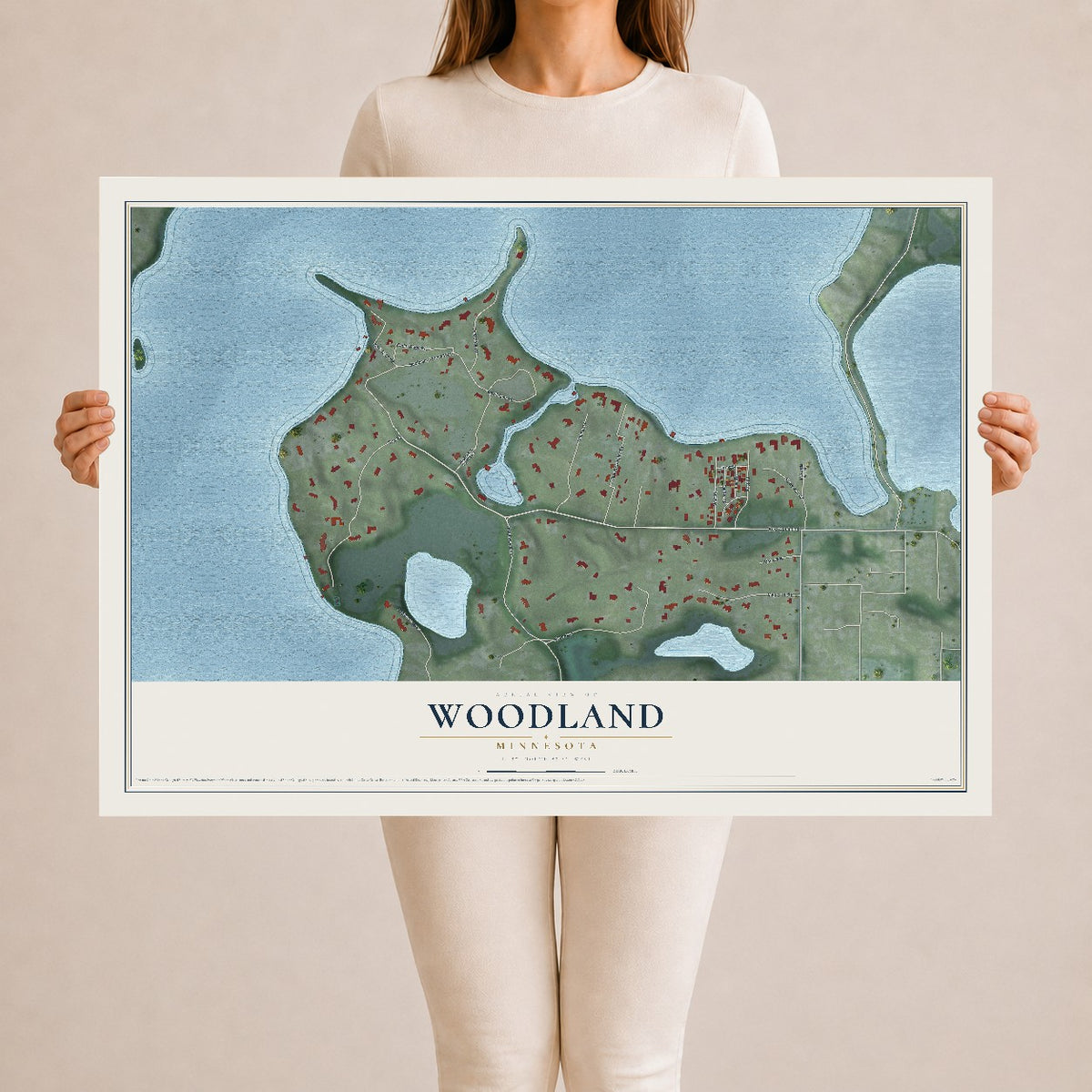 Map of Woodland, Minnesota, 24 x 36 inch unframed archival matte print