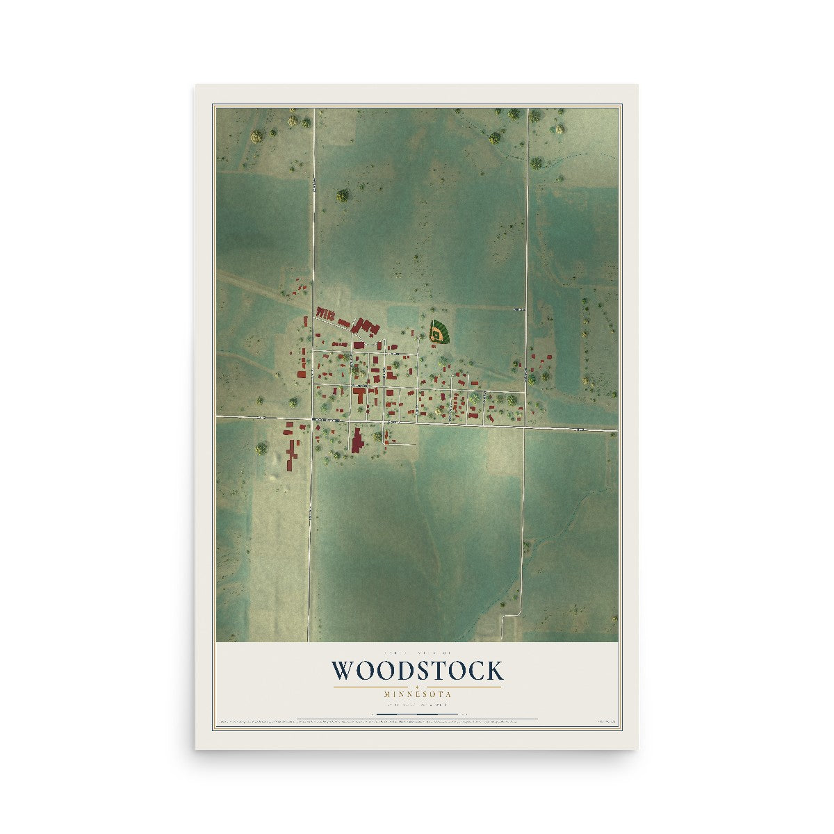 Map of Woodstock, Minnesota, 12 x 18 inch unframed archival matte print