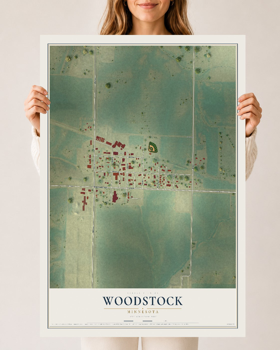 Map of Woodstock, Minnesota, 24 x 36 inch unframed archival matte print