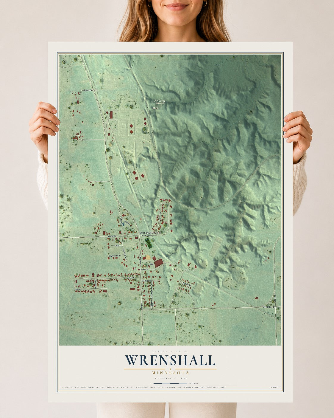 Map of Wrenshall, Minnesota, 24 x 36 inch unframed archival matte print
