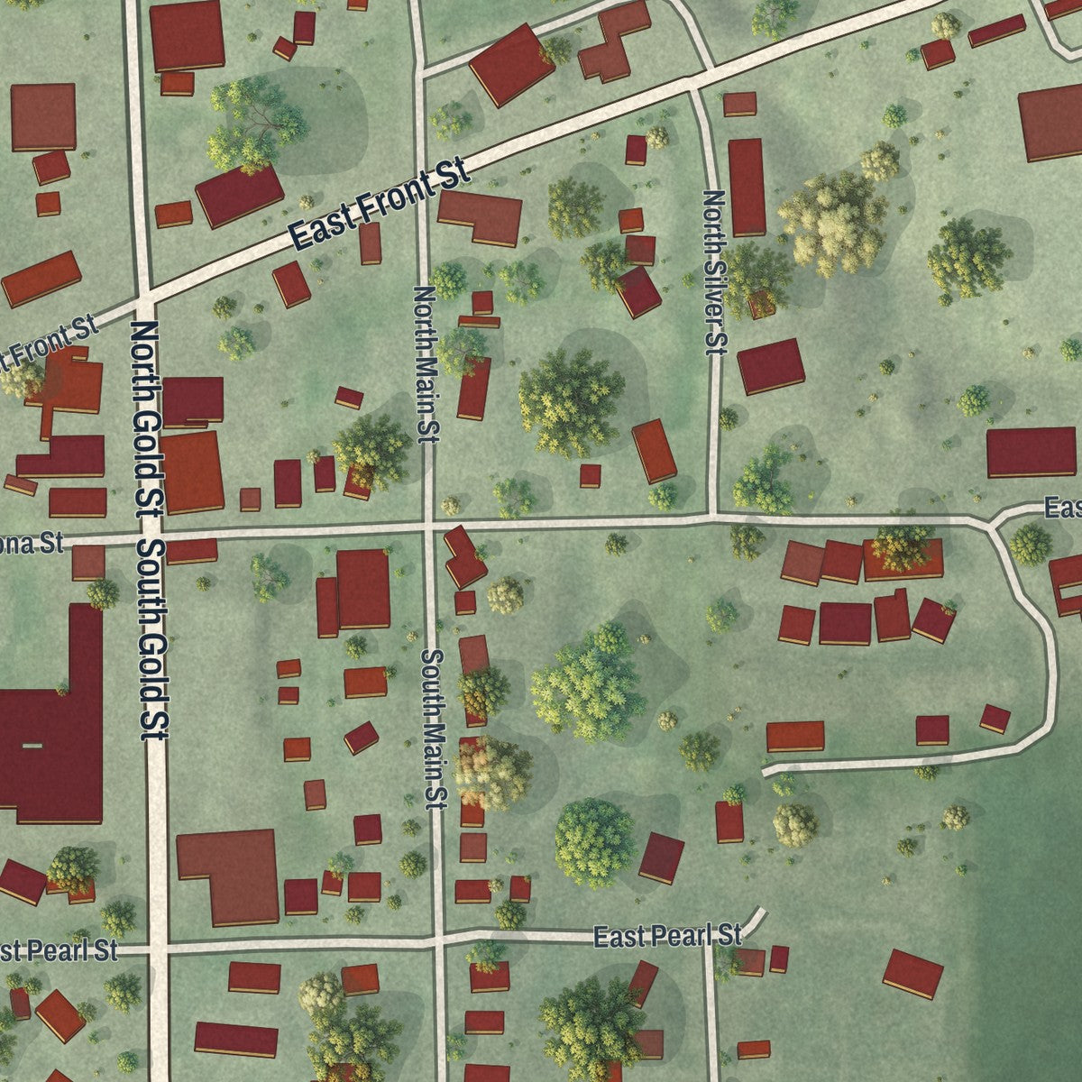 Close-up of the map of Wykoff, Minnesota print showing street and building detail