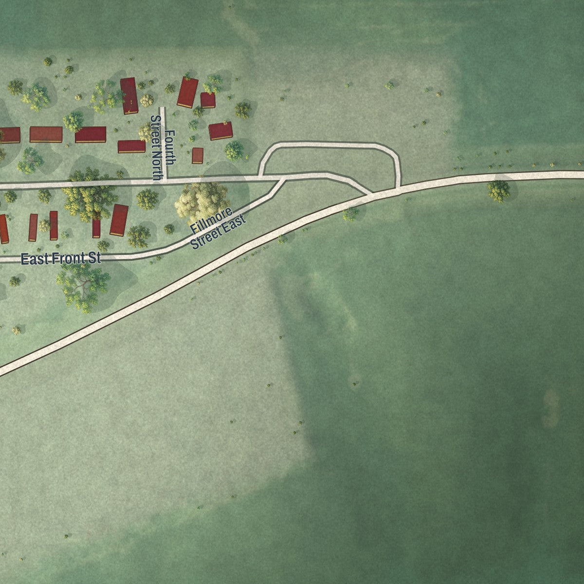Second close-up of the map of Wykoff, Minnesota print showing more streets and buildings