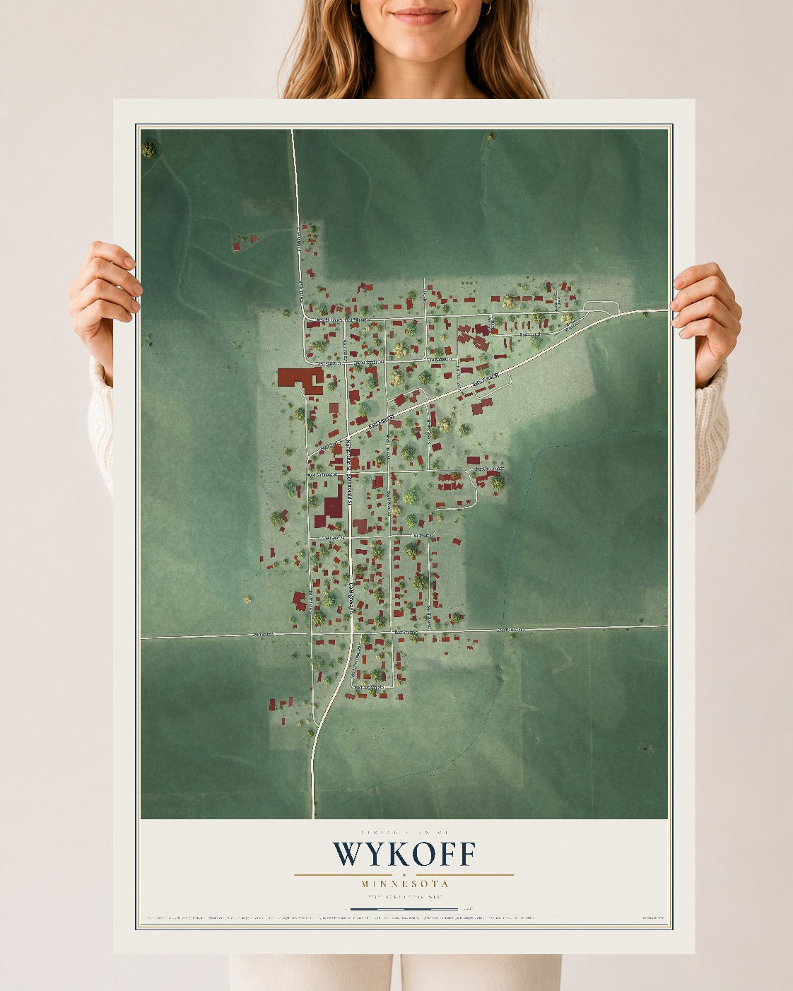 Map of Wykoff, Minnesota, 24 x 36 inch unframed archival matte print