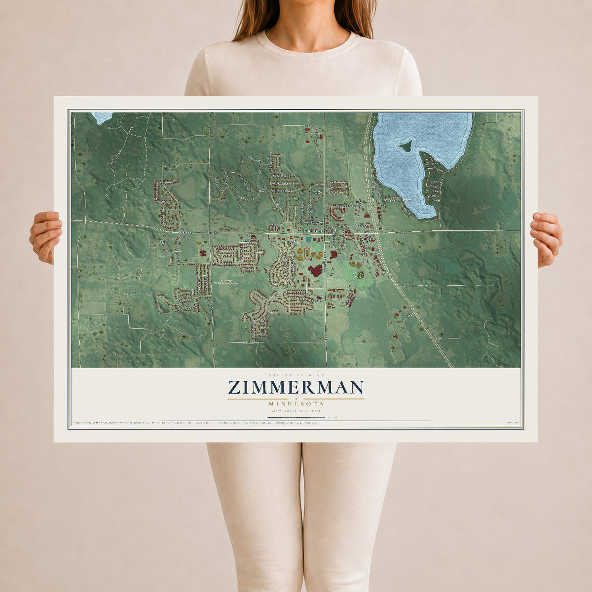Map of Zimmerman, Minnesota, 24 x 36 inch unframed archival matte print