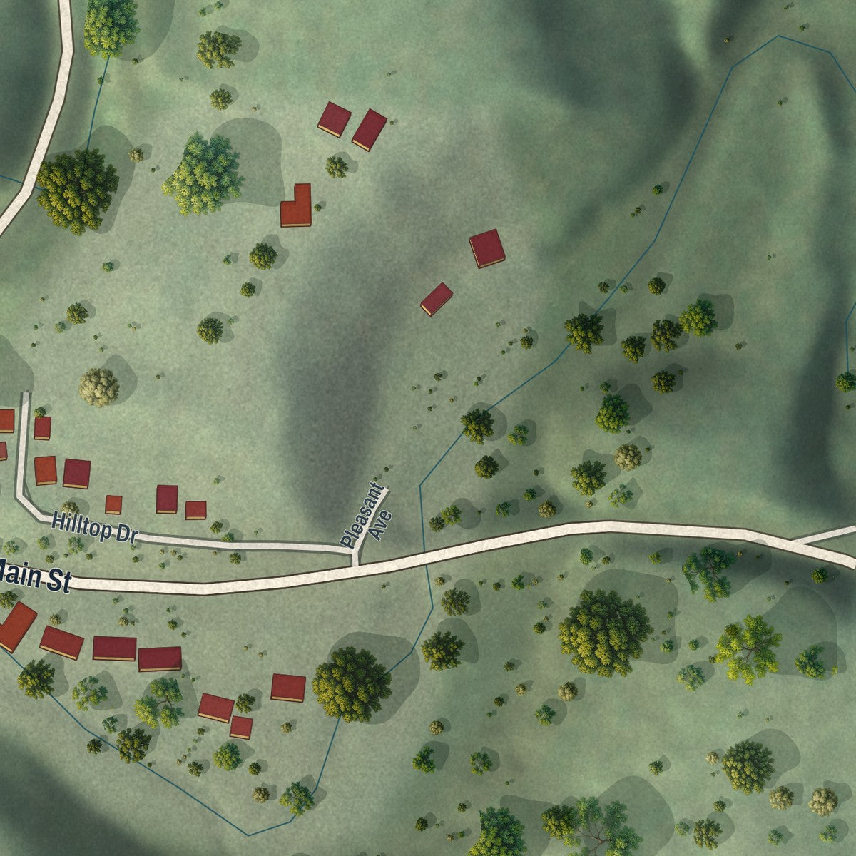 Second close-up of the map of Zumbro Falls, Minnesota print showing more streets and buildings
