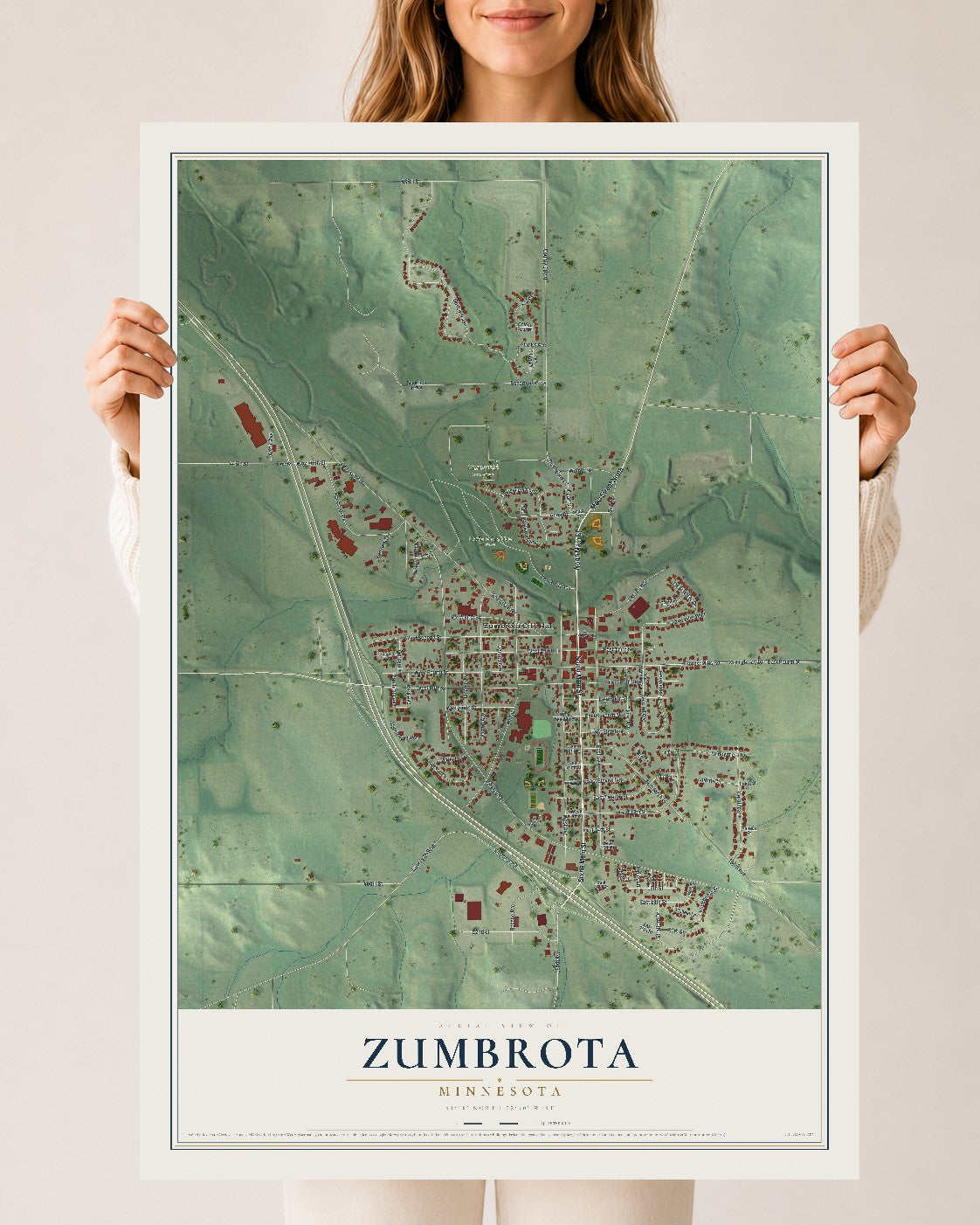 Map of Zumbrota, Minnesota, 24 x 36 inch unframed archival matte print