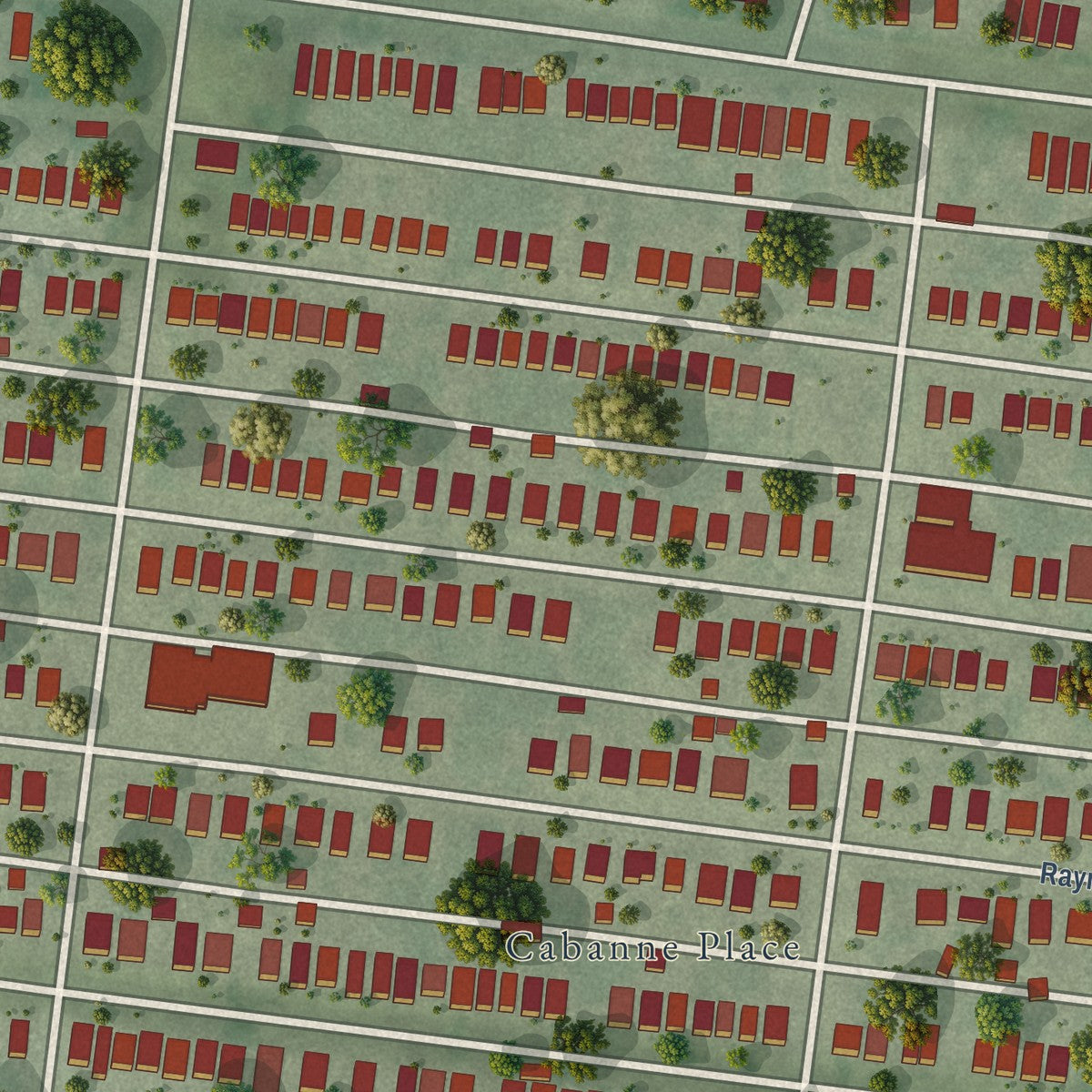 Close-up of the map of Academy, Missouri print showing street and building detail