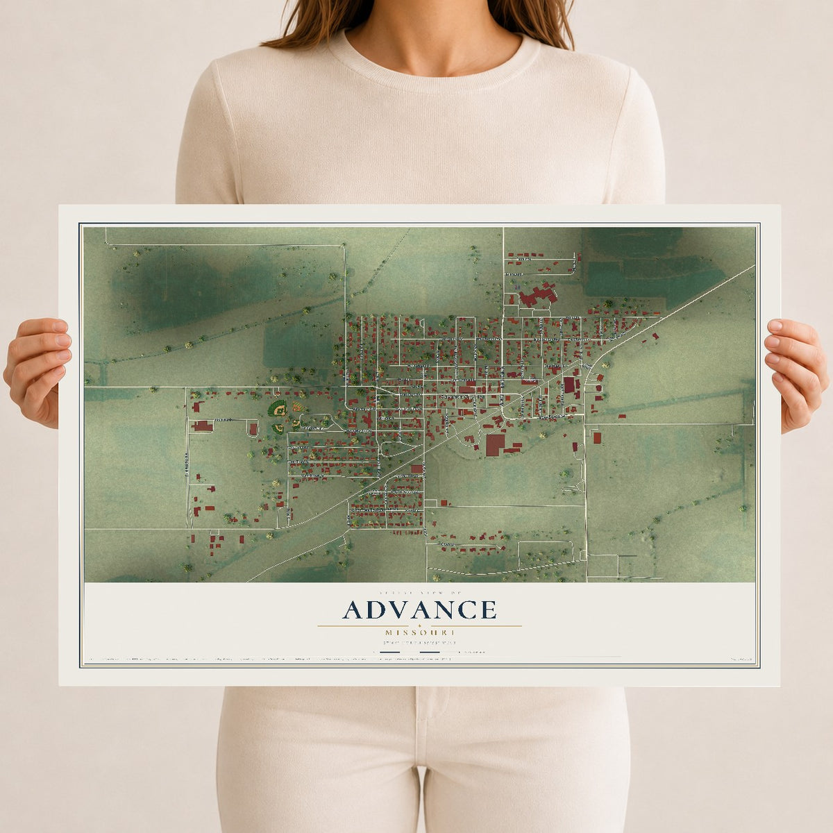 Map of Advance, Missouri, 12 x 18 inch unframed archival matte print