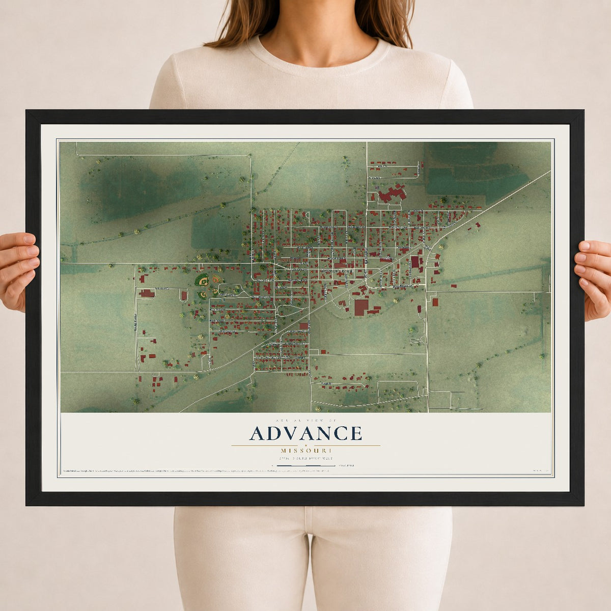 Map of Advance, Missouri, 18 x 24 inch print in a black wood frame