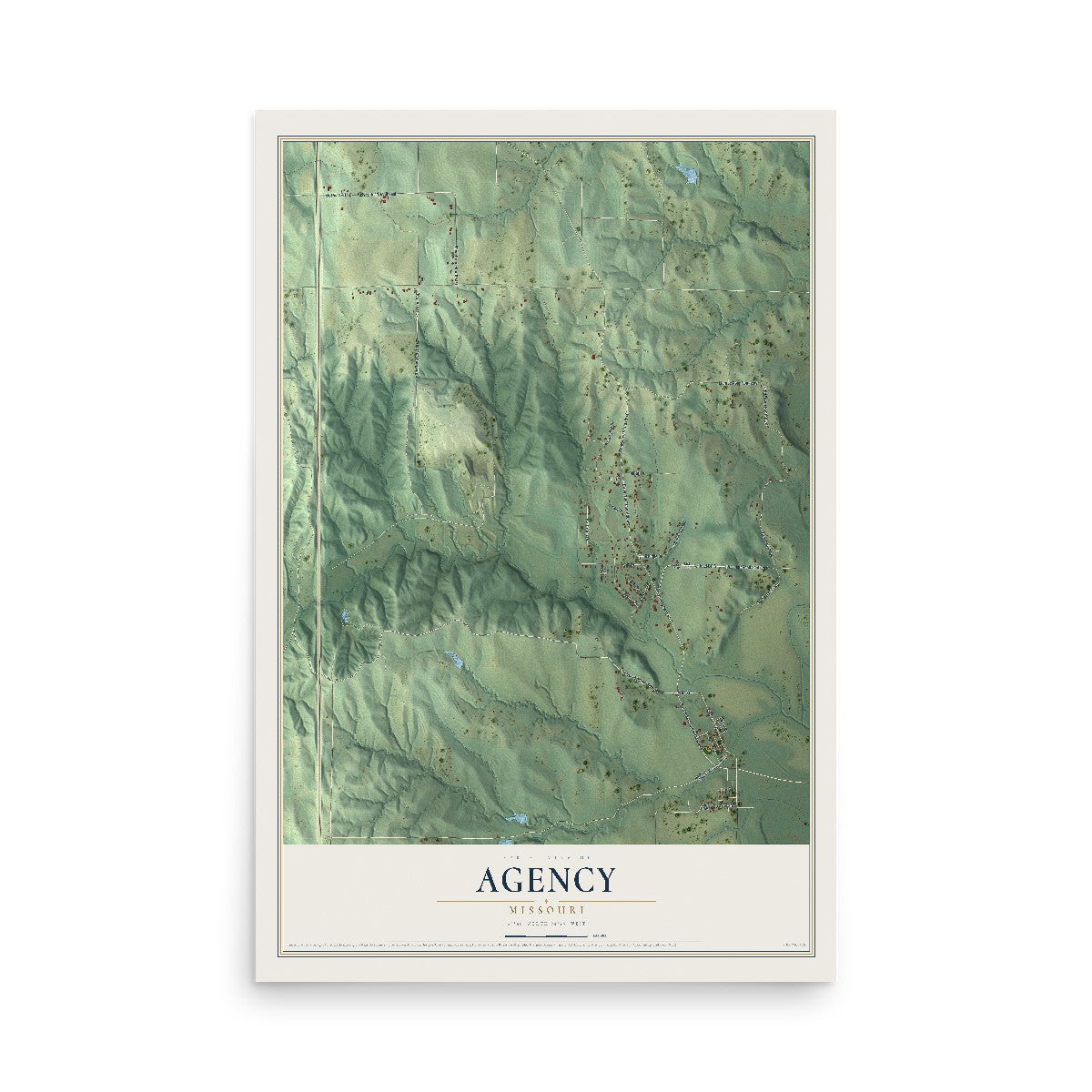 Map of Agency, Missouri, 12 x 18 inch unframed archival matte print